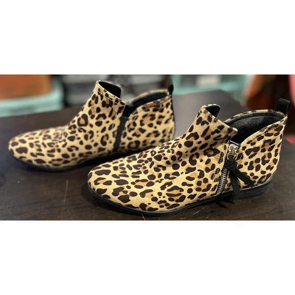 Dr Scholls Rate Zip Up Ankle Boots Leopard Print Tan Black Women's Size 8.5 EUC - Picture 2 of 7